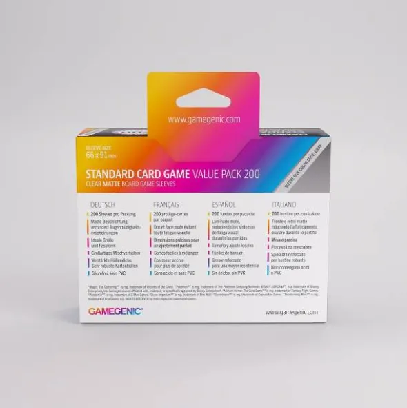 Board Game Sleeves Standard Card Game Clear Matte Value Pack 200 (66mm x 91mm)