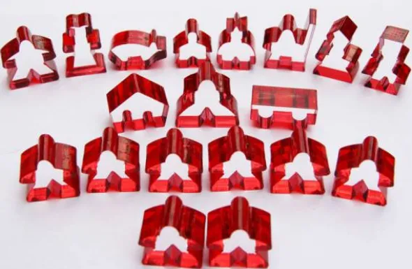 Carcassonne: Meeple - komplettes Spielfiguren-Set (19 Figuren) TRANSPARENT Rot