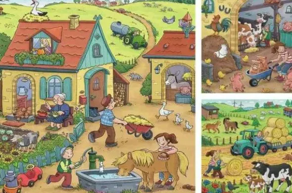Puzzle: Viel los auf dem Bauernhof (3x49 Teile)