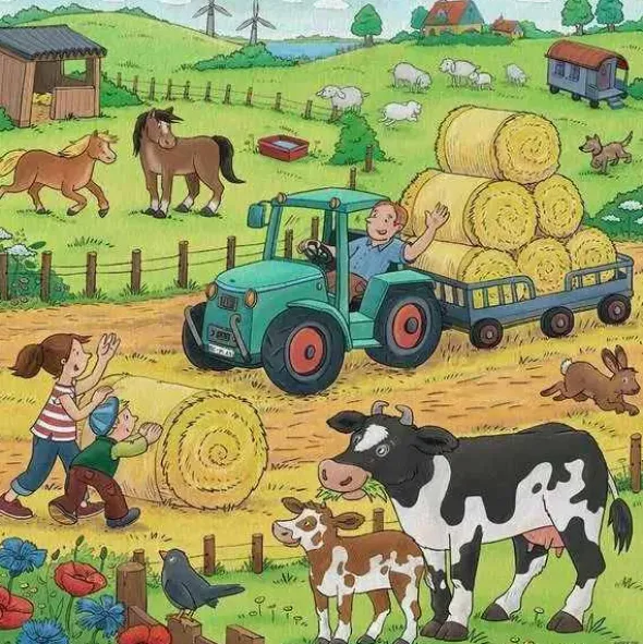Puzzle: Viel los auf dem Bauernhof (3x49 Teile)